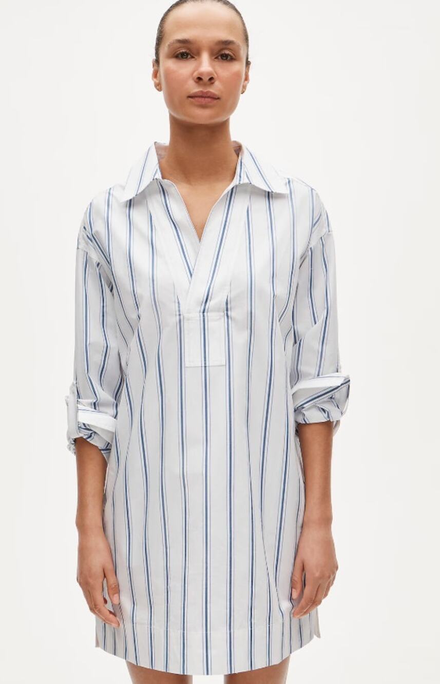 J Crew Striped Popover Shirt Dress XS NWT White Blue Stripe CV312 Coastal Prep